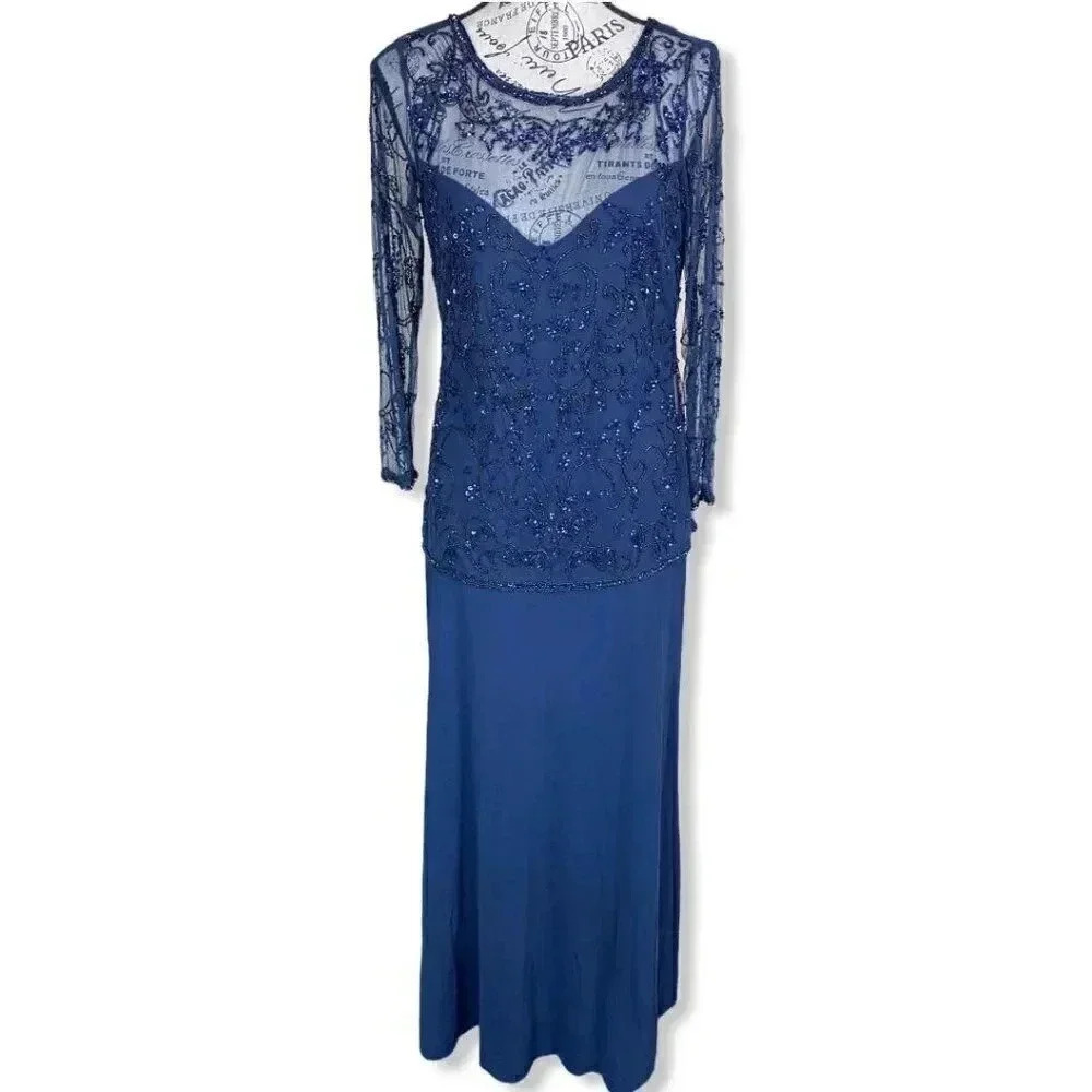 PISARRO NIGHTS Mesh Bead Embellished Gown- 8